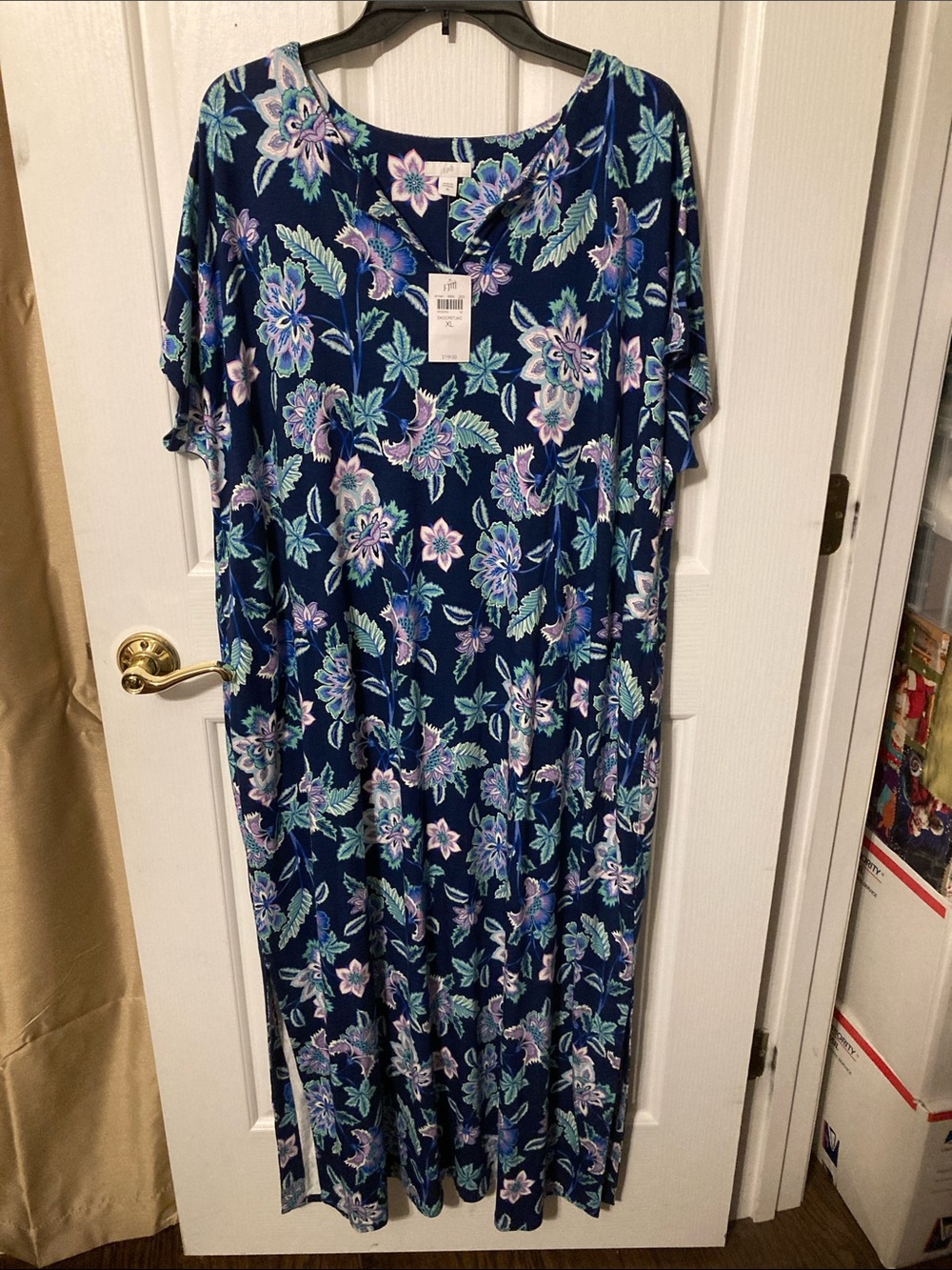 J. Jill Navy Floral Maxi Dress with Lavender & Mint, size XL, NWT